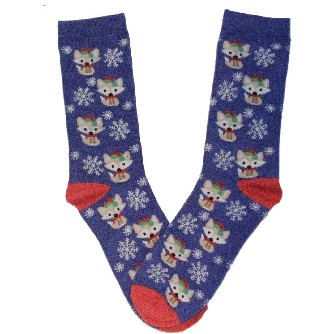 Festive Foxes Holiday Crew Socks Blue