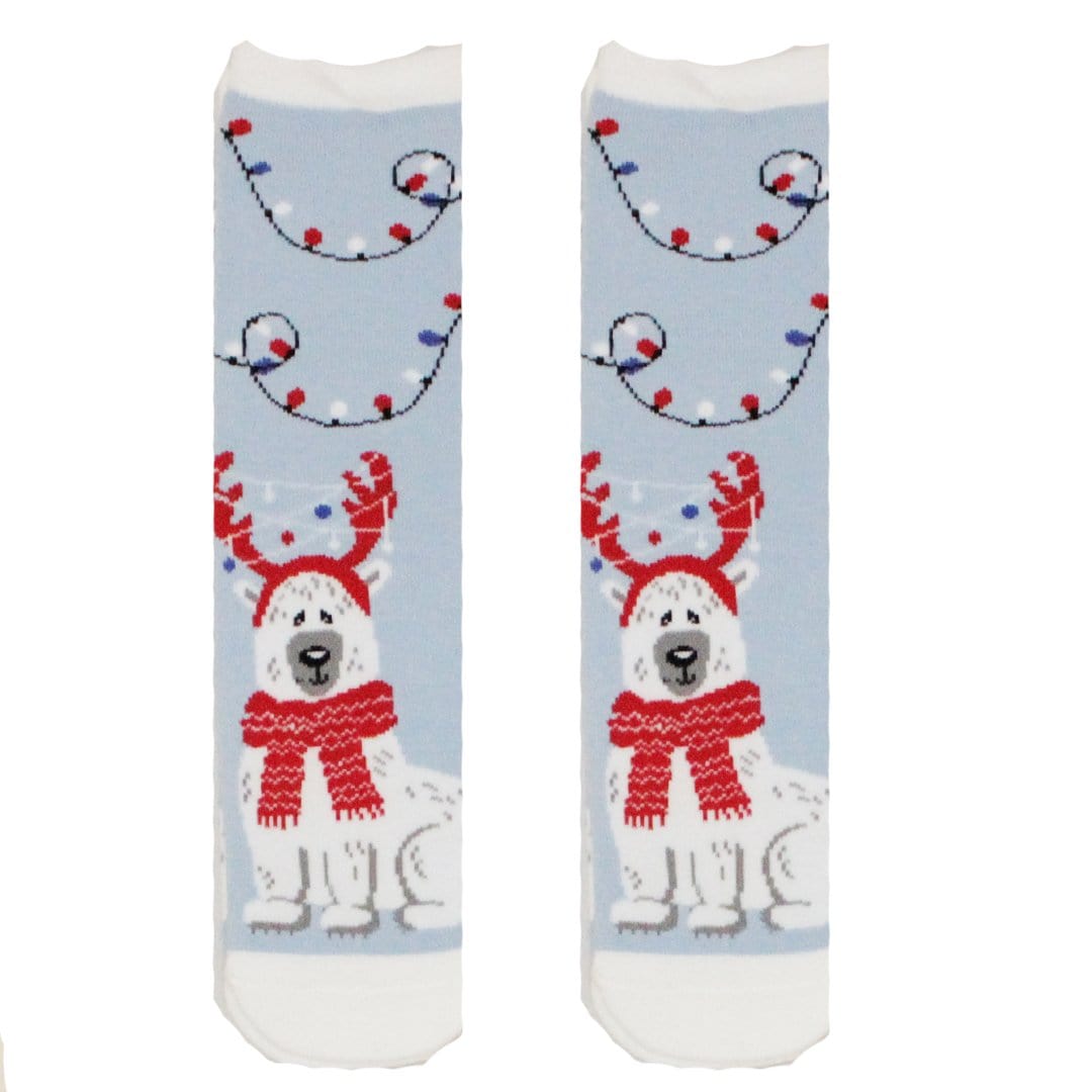 Festive Lights Polar Bear Grip Slipper Socks Blue