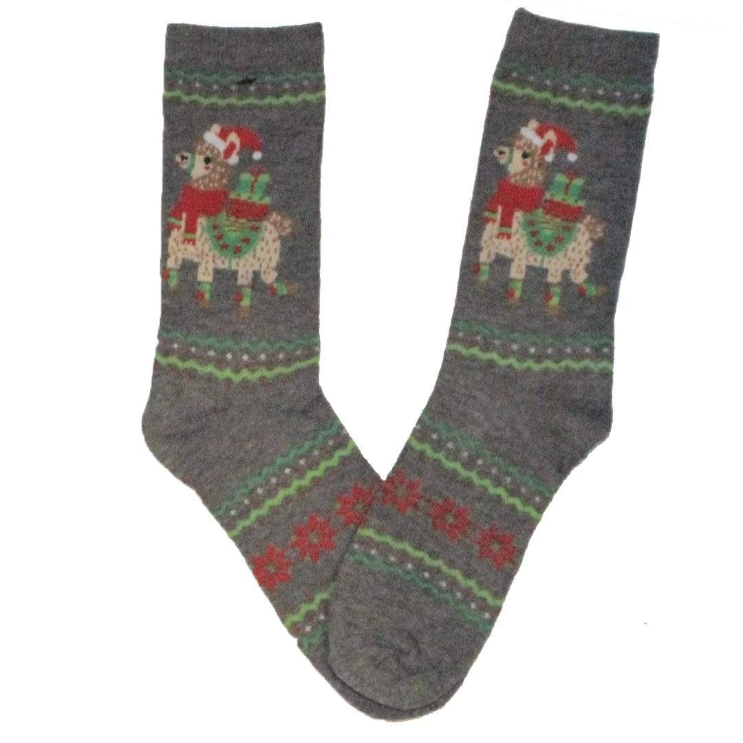 Festive Llama Presents Crew Socks Grey