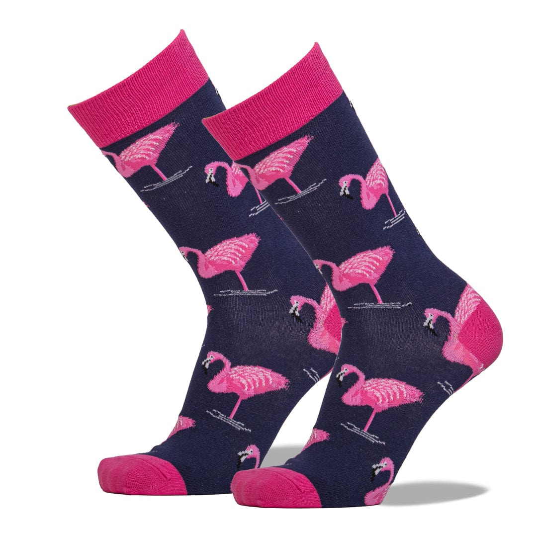 Flamingo Men's King Size Crew Socks Blue and Pink / King Size fits Men’s shoe size 12 to 15