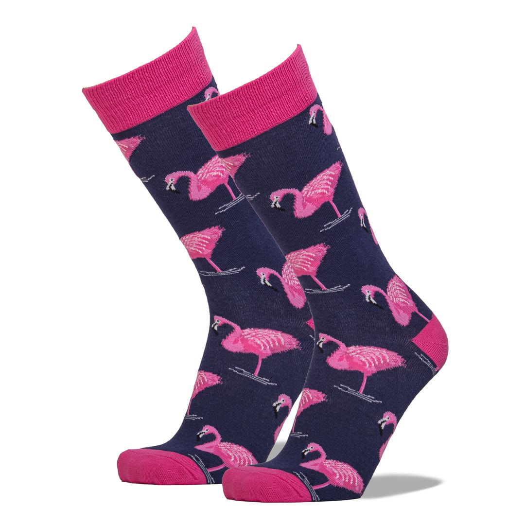 Flamingo Men&#39;s Crew Sock Blue and Pink / King Size fits Men’s shoe size 12 to 15
