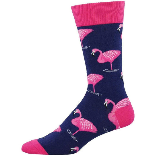 Flamingo Men's King Size Crew Socks Blue and Pink / King Size fits Men’s shoe size 12 to 15