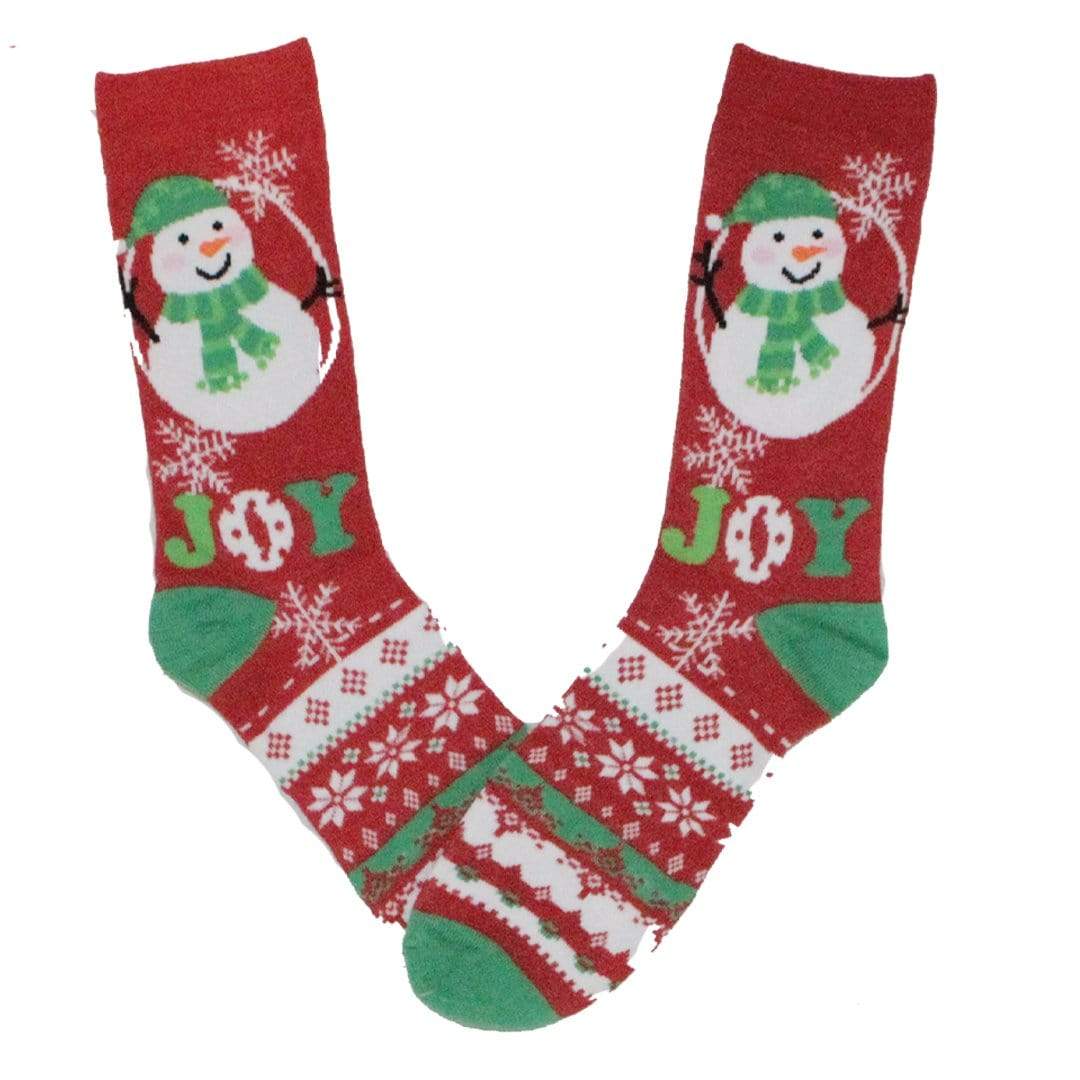 Full Of Joy Snowman Crew Socks Red