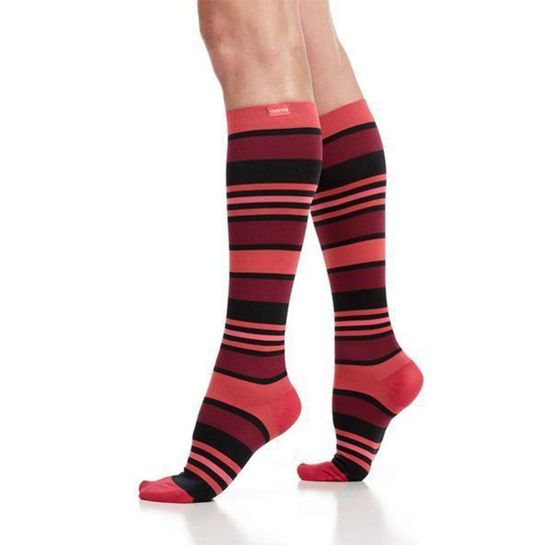 Fun Stripes Firm Compression Socks Unisex Knee High Sock Large / red
