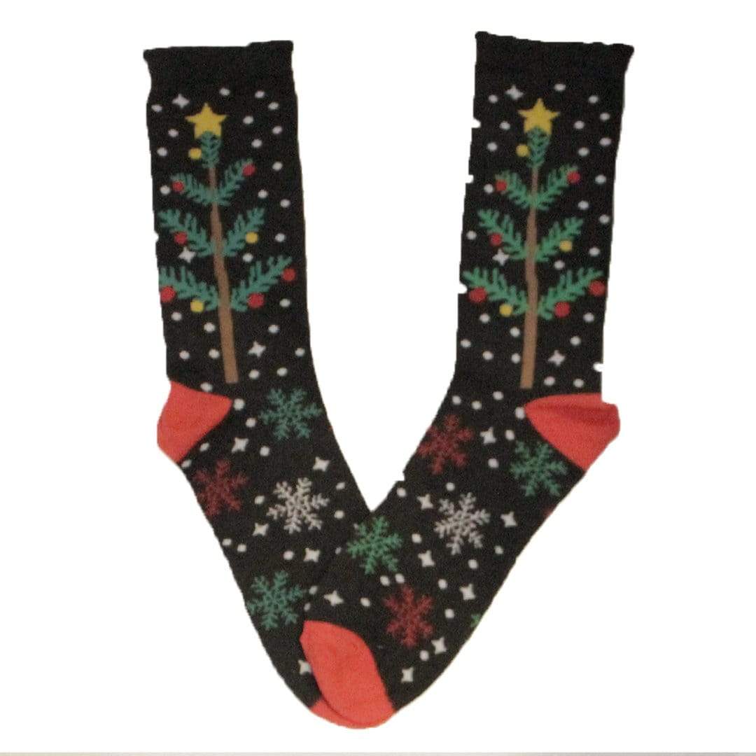Funny Tiny Christmas Tree Crew Socks Black