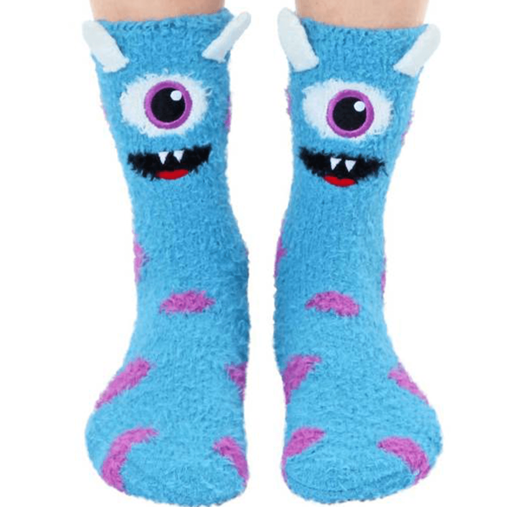 Fuzzy Monster Crew Socks White