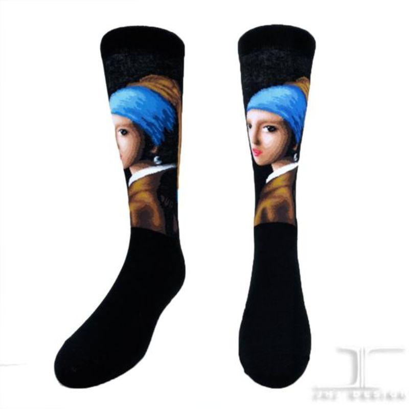 Girl with A Pearl Earring Socks Unisex Crew Sock Medium / black