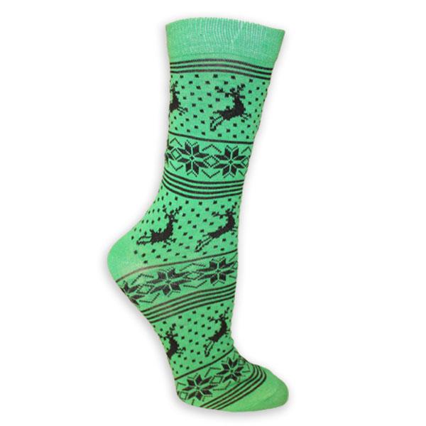 Reindeer Snowflake Women’s Holiday Sock Green