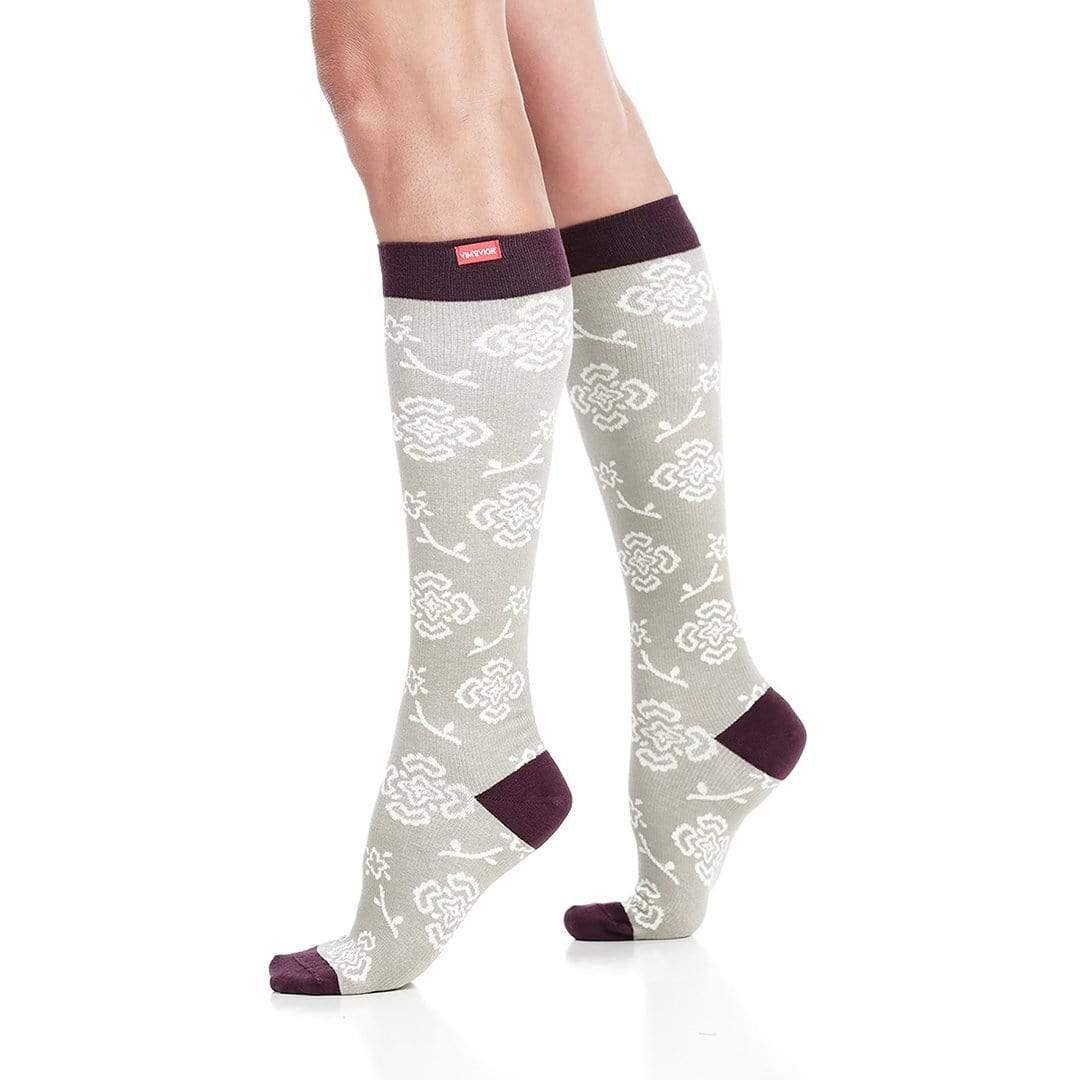 Grey &amp; Burgundy Queen&#39;s Floral Compression Socks Unisex Knee High Sock