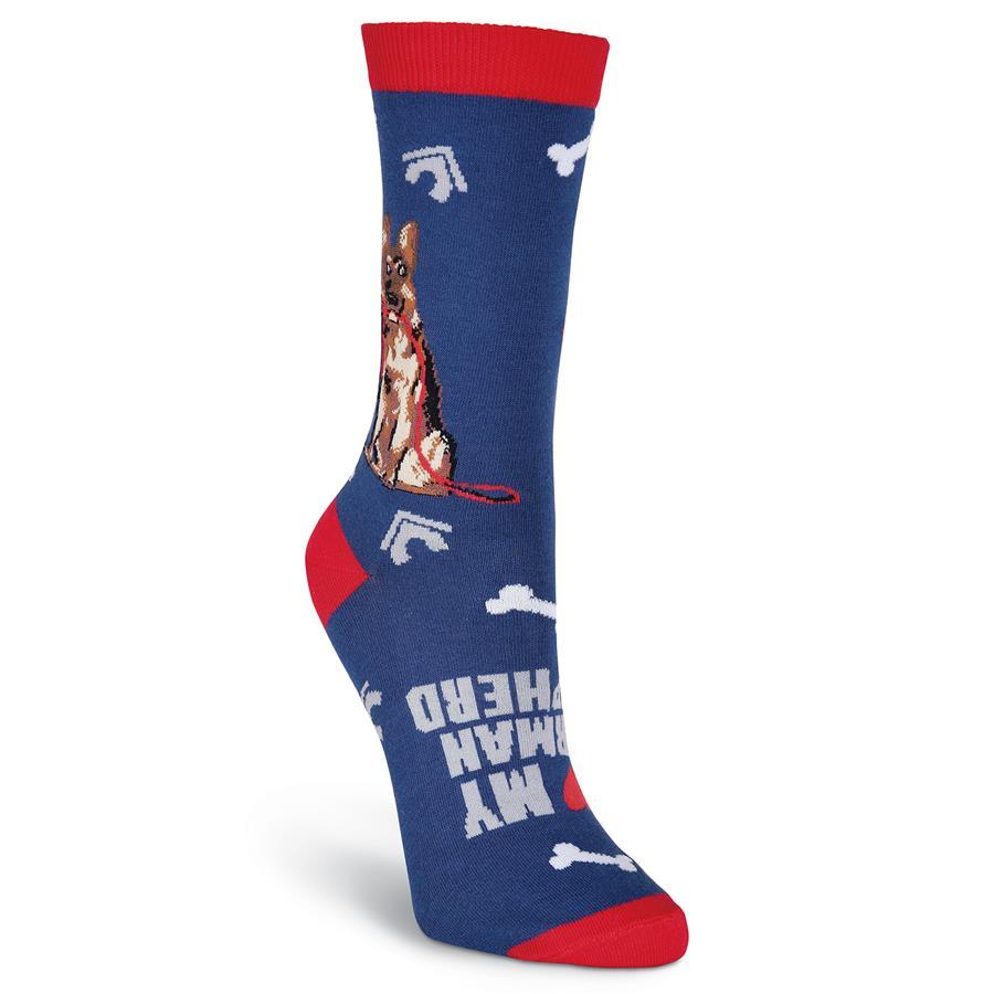 German Shepherd Socks -Women's Crew Sock Blue