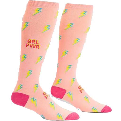Girl Power Wide Calf Women&#39;s Knee High Socks Pink