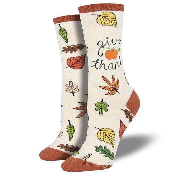 Give Thanks Socks Women's Crew Socks Ivory