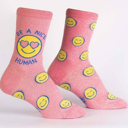 Be A Nice Human Women's Crew Socks Pink