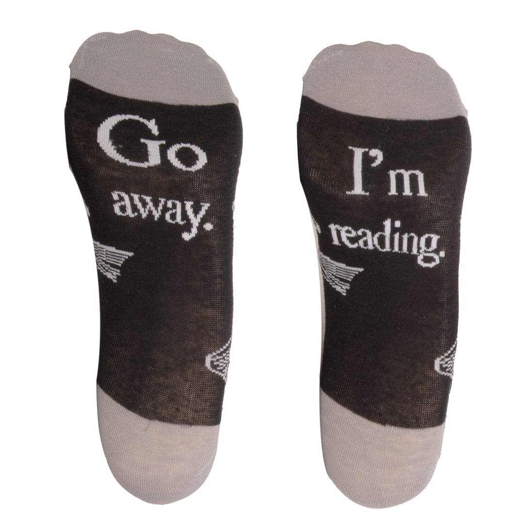 Go Away I&#39;m Reading Socks Unisex Crew Sock Black and Grey