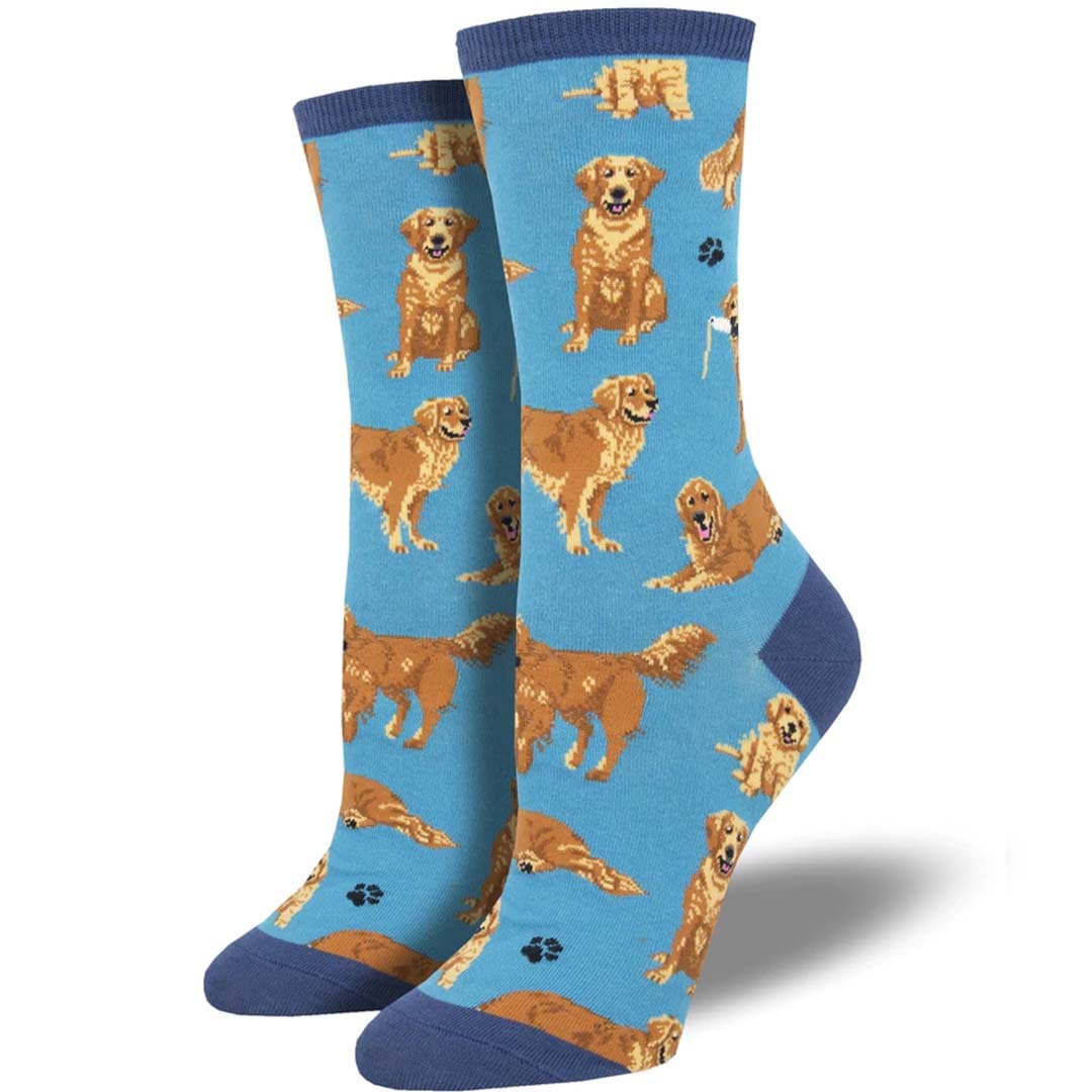 Golden Retrievers Women's Crew Socks Blue