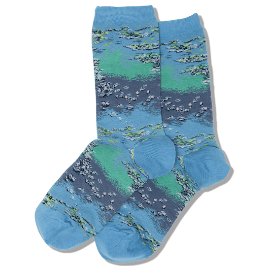Water Lilies Socks Women's Crew Sock Blue