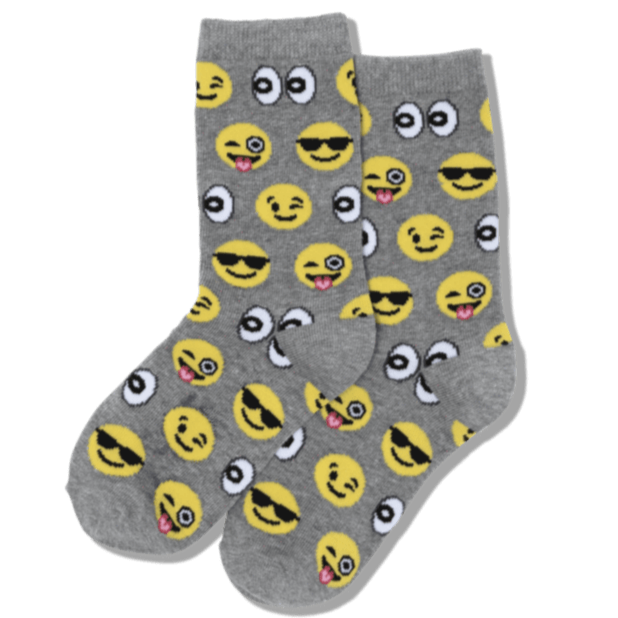 Emoji Kids Crew Socks Grey