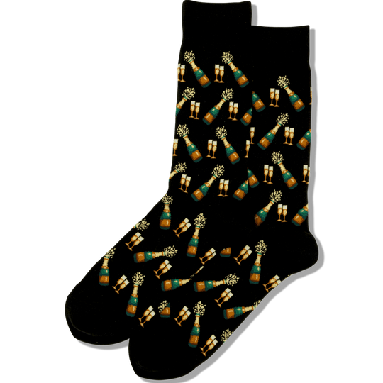 Champagne Bottles Crew Socks Men's / Black