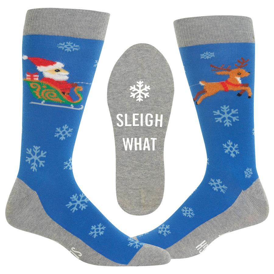 Sleigh What Non Skid Men's Crew Socks Blue