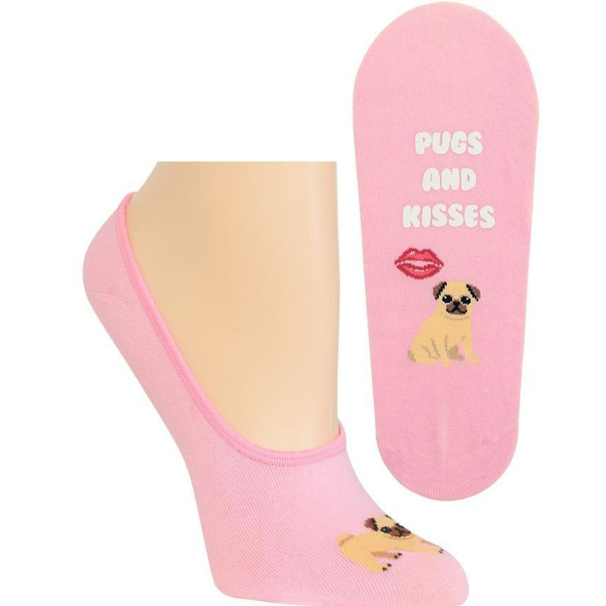Pugs and Kisses Women's No Show Sock pink