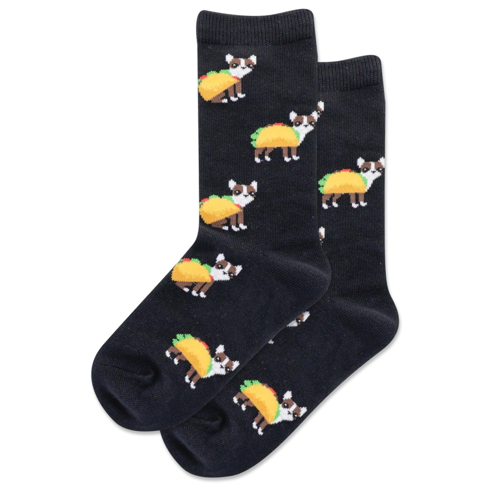 Taco Terrier Kids Crew Socks Black