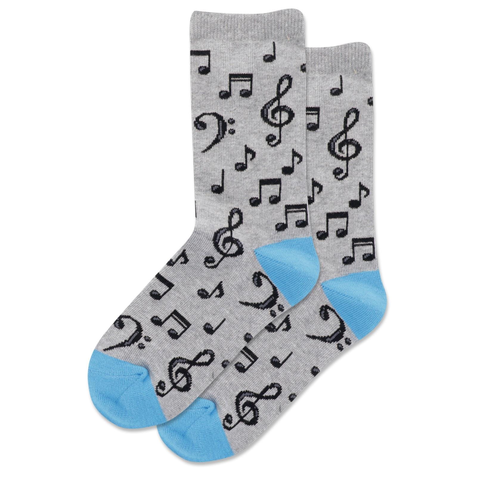 Music Notes Kid's Crew Socks Grey