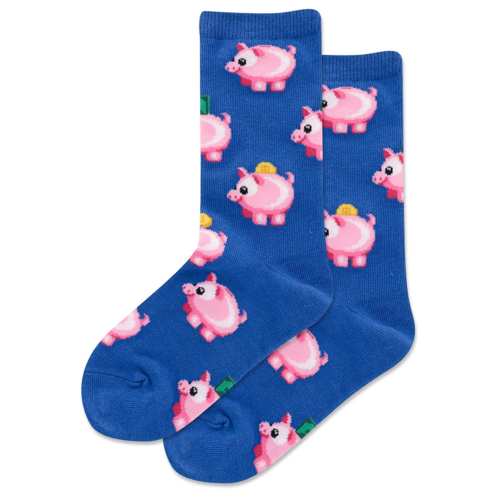 Piggy Bank Kid's Crew Socks Blue