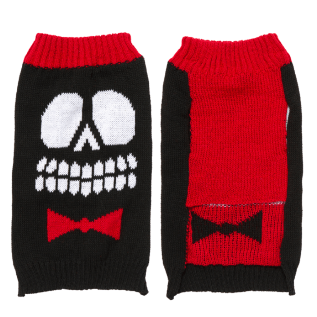 Halloween Skull Face Dog Sweater Black / Red / Small