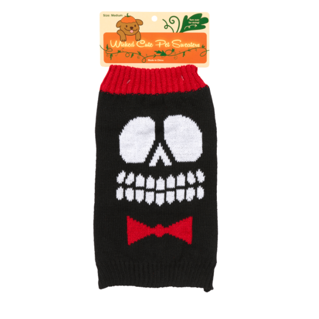 Halloween Skull Face Dog Sweater Black / Red / Medium