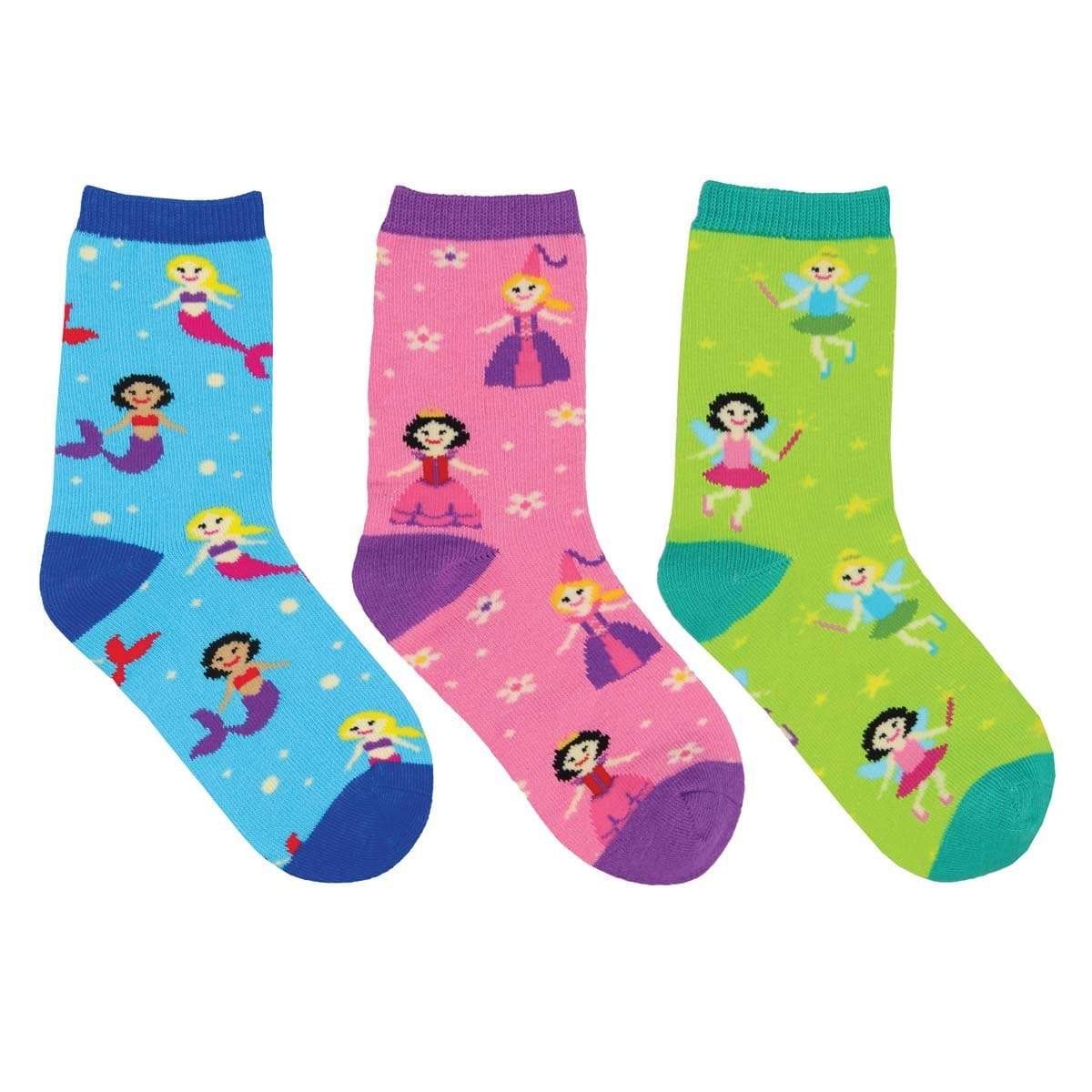 Happily Ever After Crew Sock 3 Pack Blue  / Pink / Green