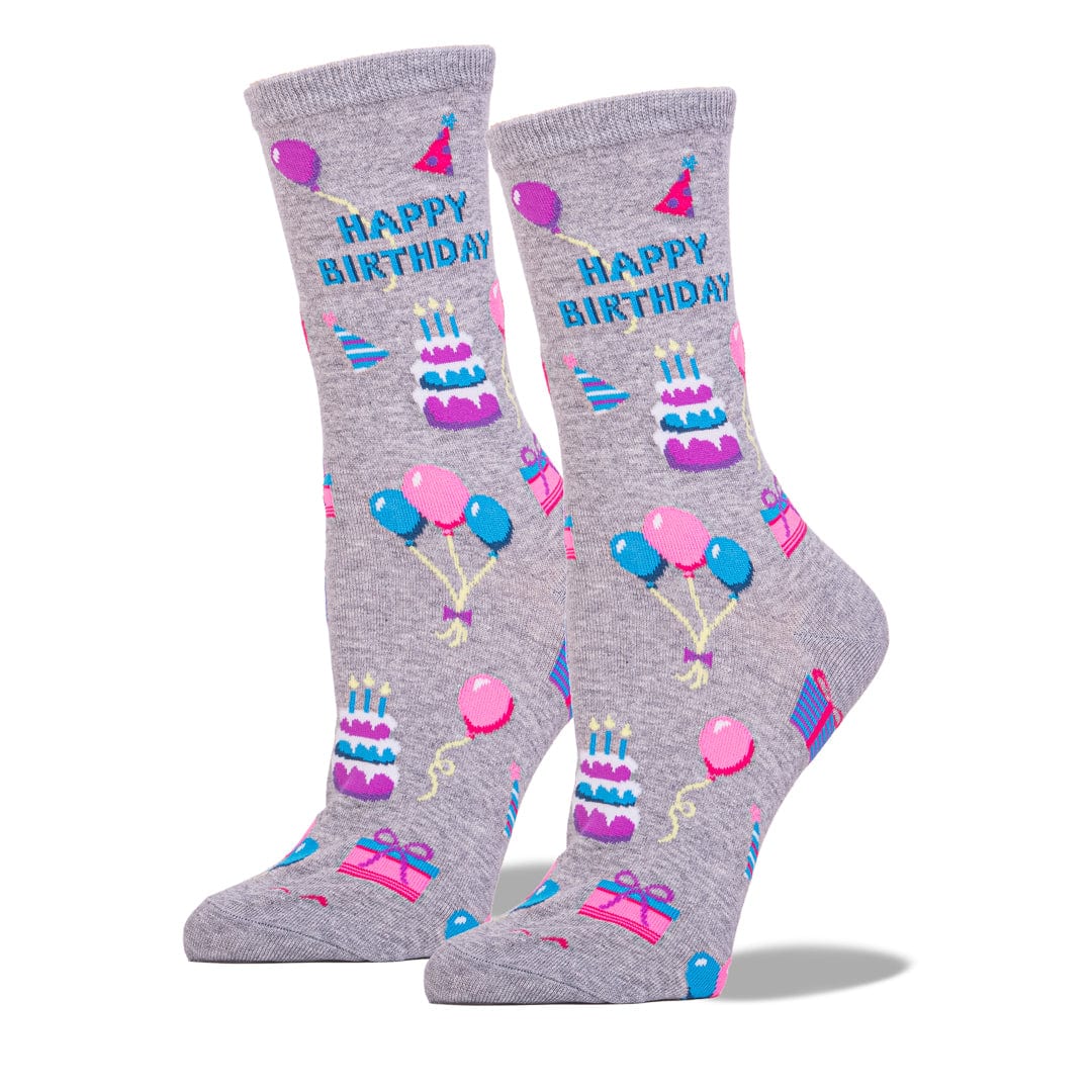 Grey Happy Birthday Socks Women&#39;s Crew Sock Grey