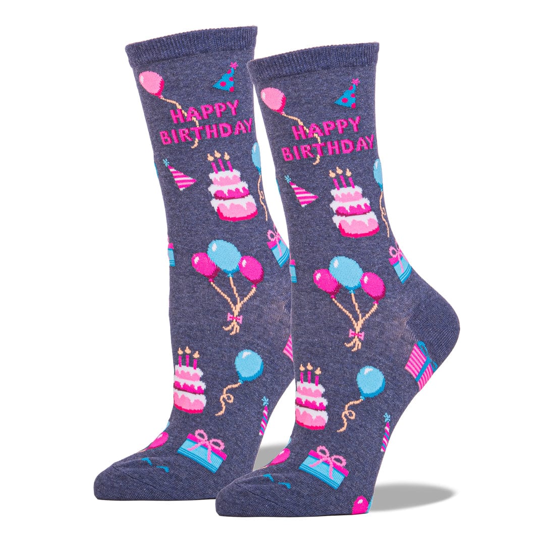 Happy Birthday Socks Women&#39;s Crew Sock Charcoal