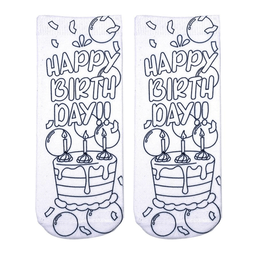 Happy Birthday Coloring Socks White