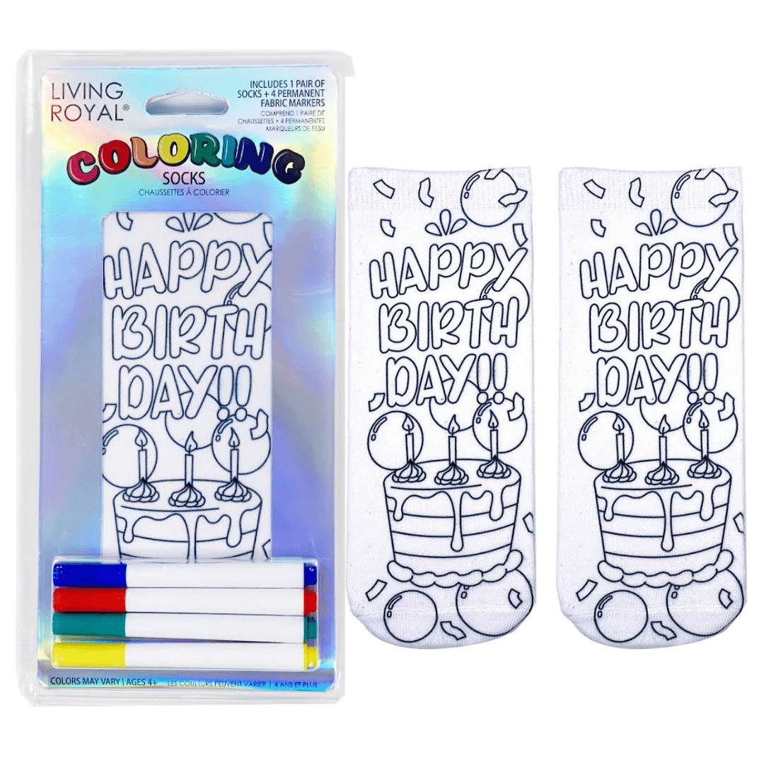 Happy Birthday Coloring Socks White