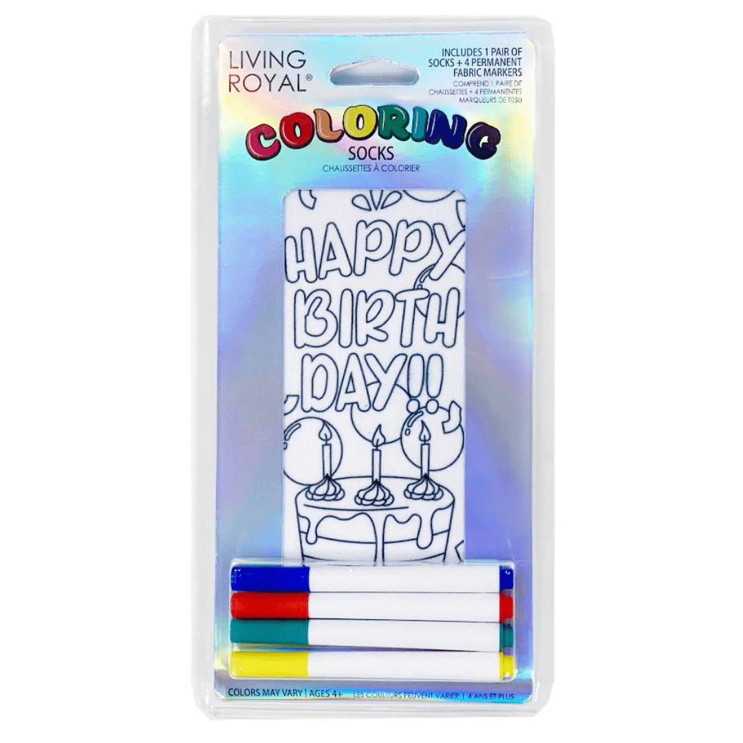 Happy Birthday Coloring Socks White