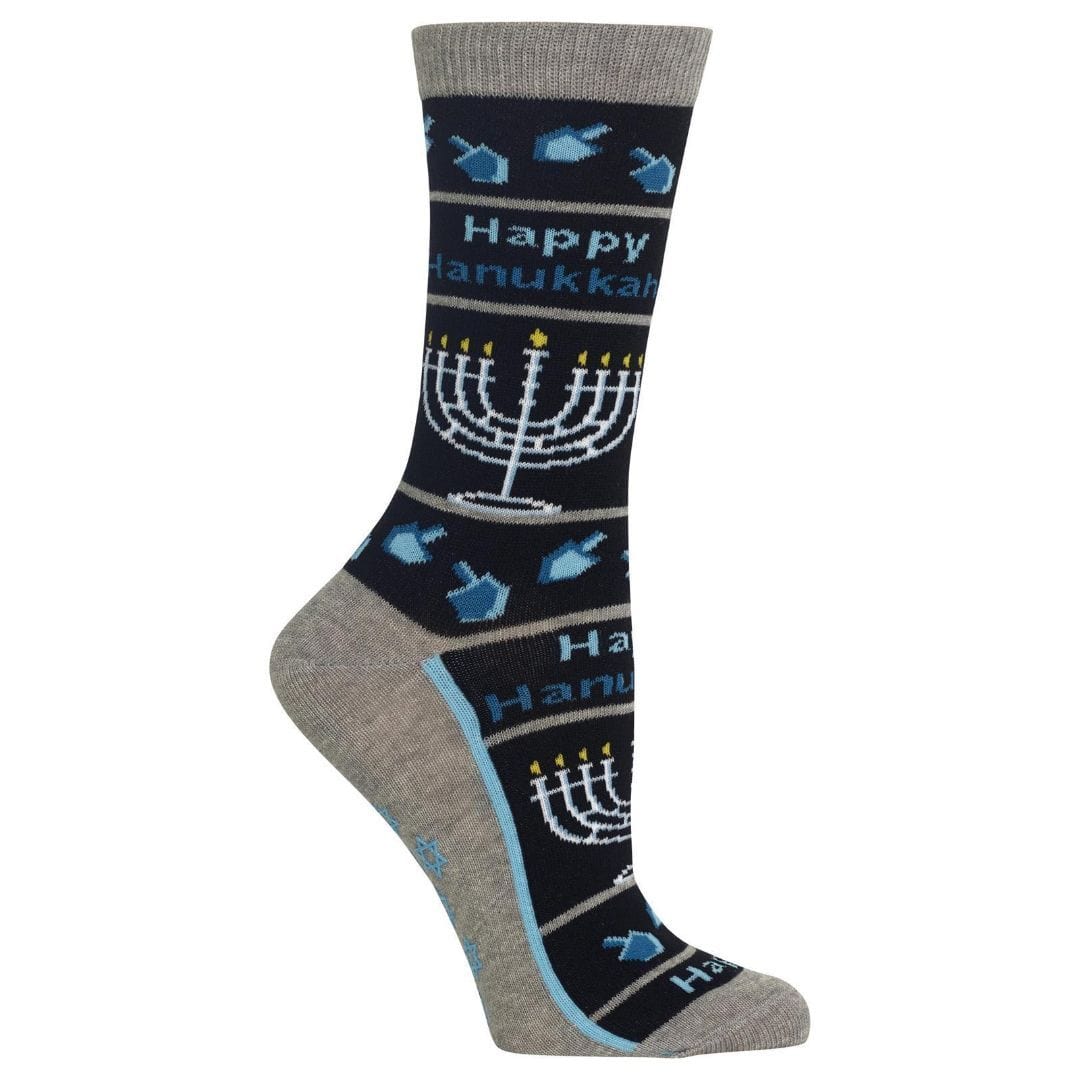 Happy Hanukkah Socks Women's Crew Sock (non-skid) Black