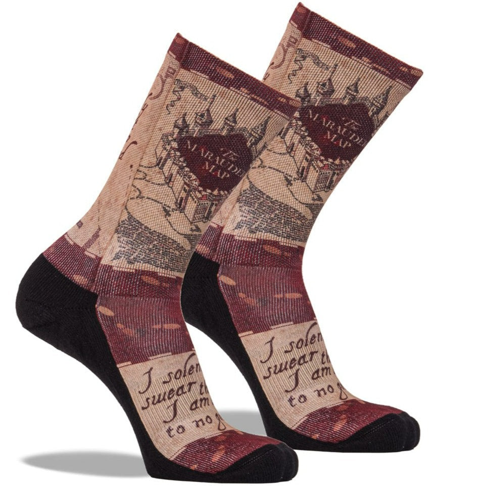 Harry Potter Marauder&#39;s Map Crew Sock Men&#39;s / Red and Tan
