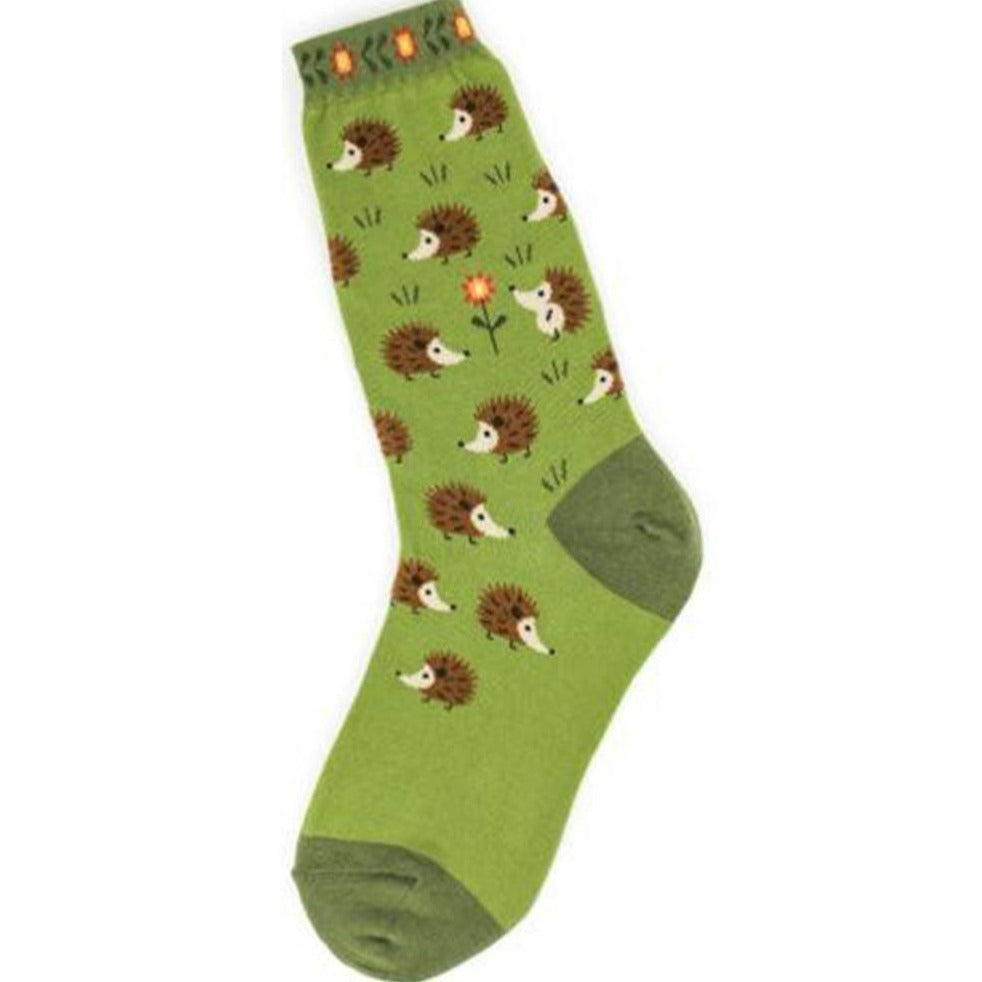 Hedgehog Socks Women's Crew Sock green