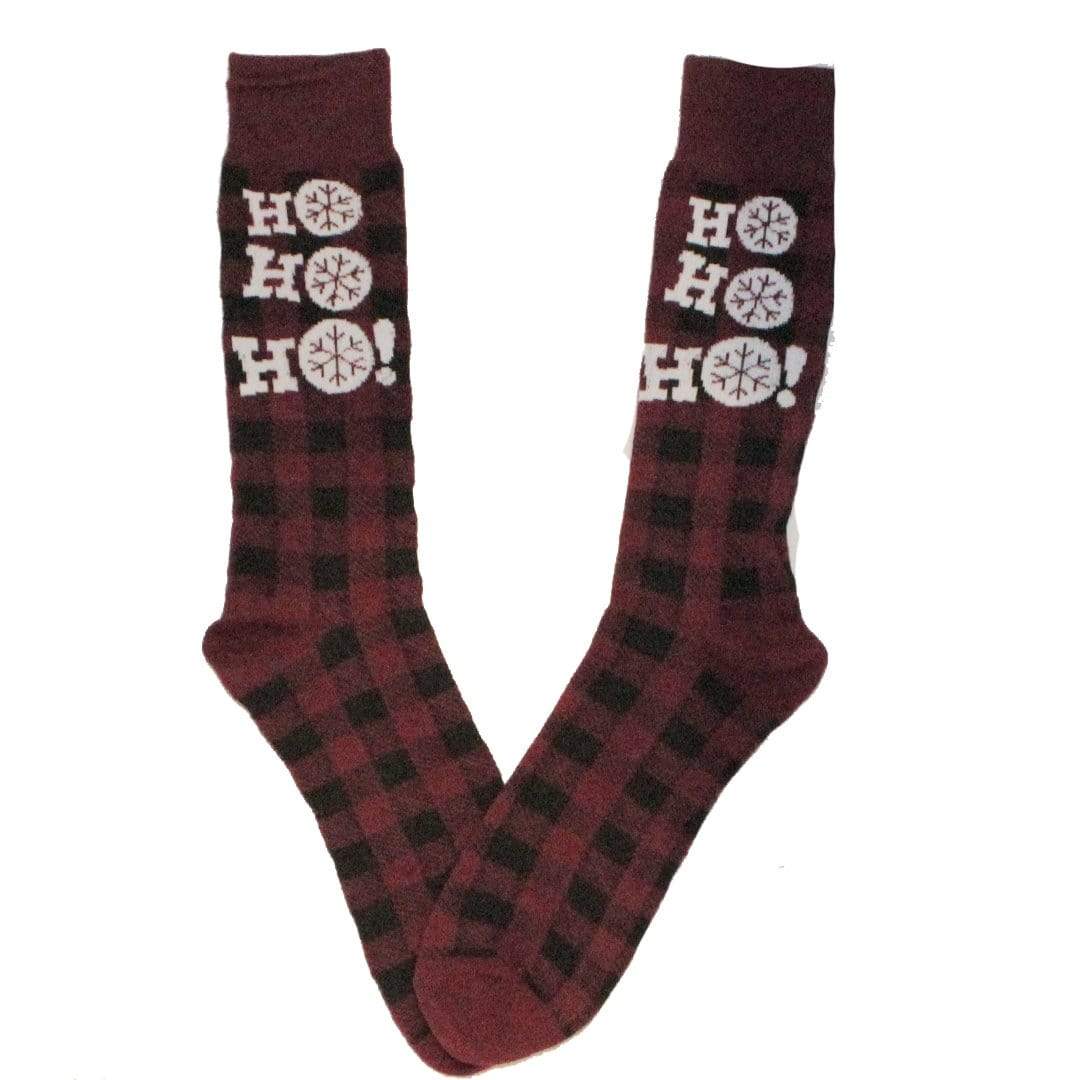 Ho Ho Ho Plaid Crew Socks Red