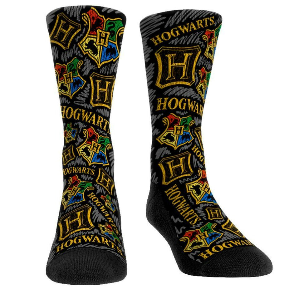 Hogwarts Logo Sketch Crew Sock Men&#39;s / Black