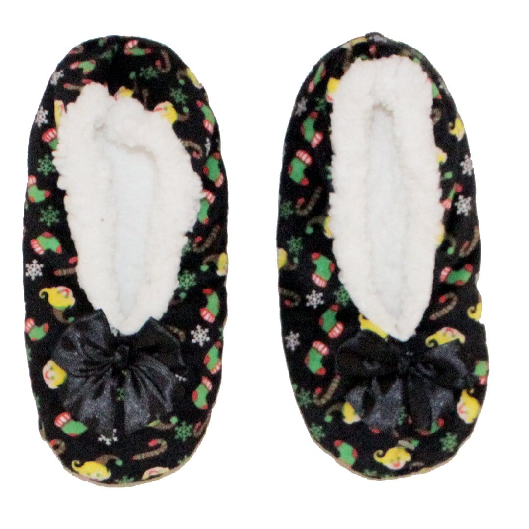 Holiday Elves Fuzzy Black Sherpa Slipper Socks Small / Black