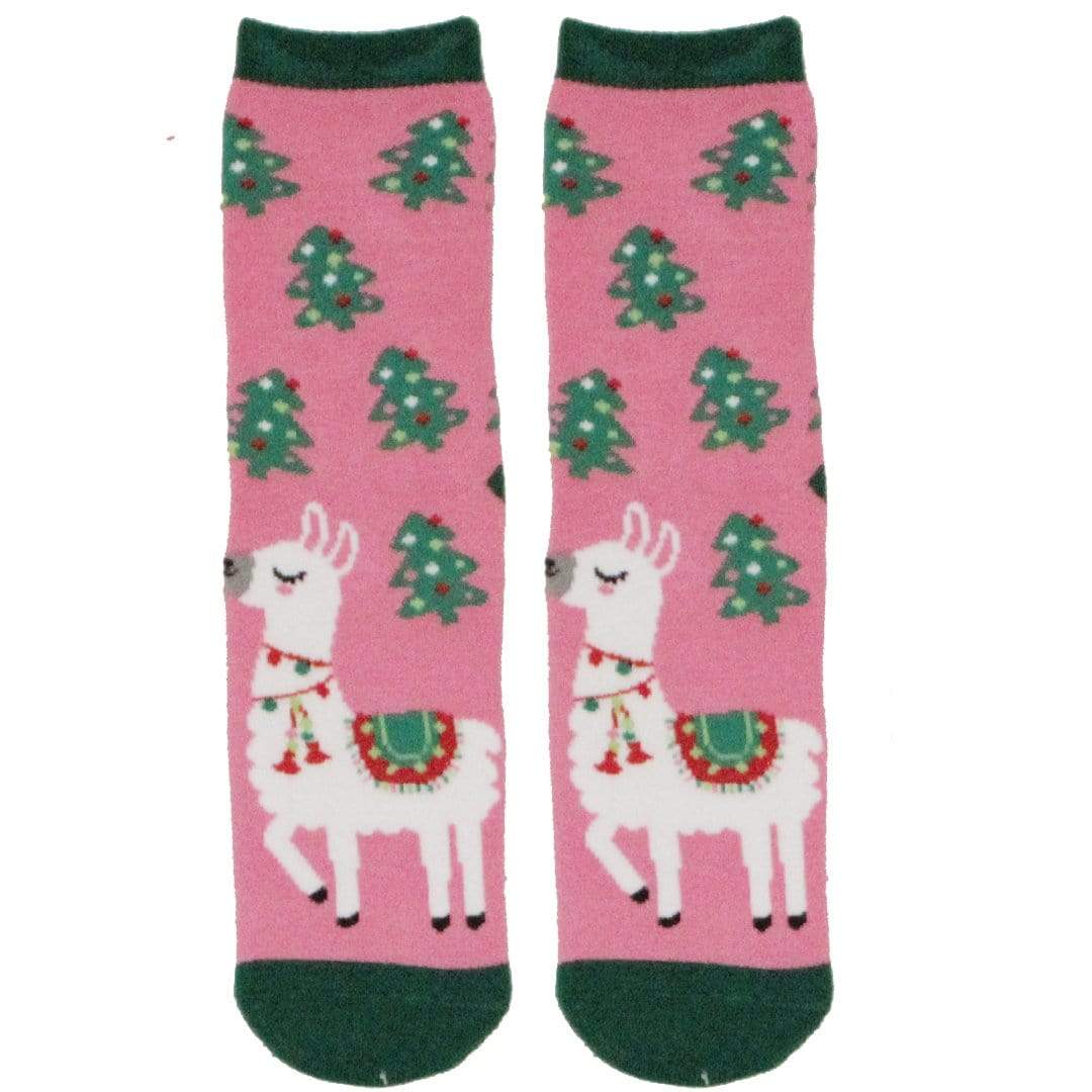 Holiday Llama Pink Slipper Grip Socks Pink