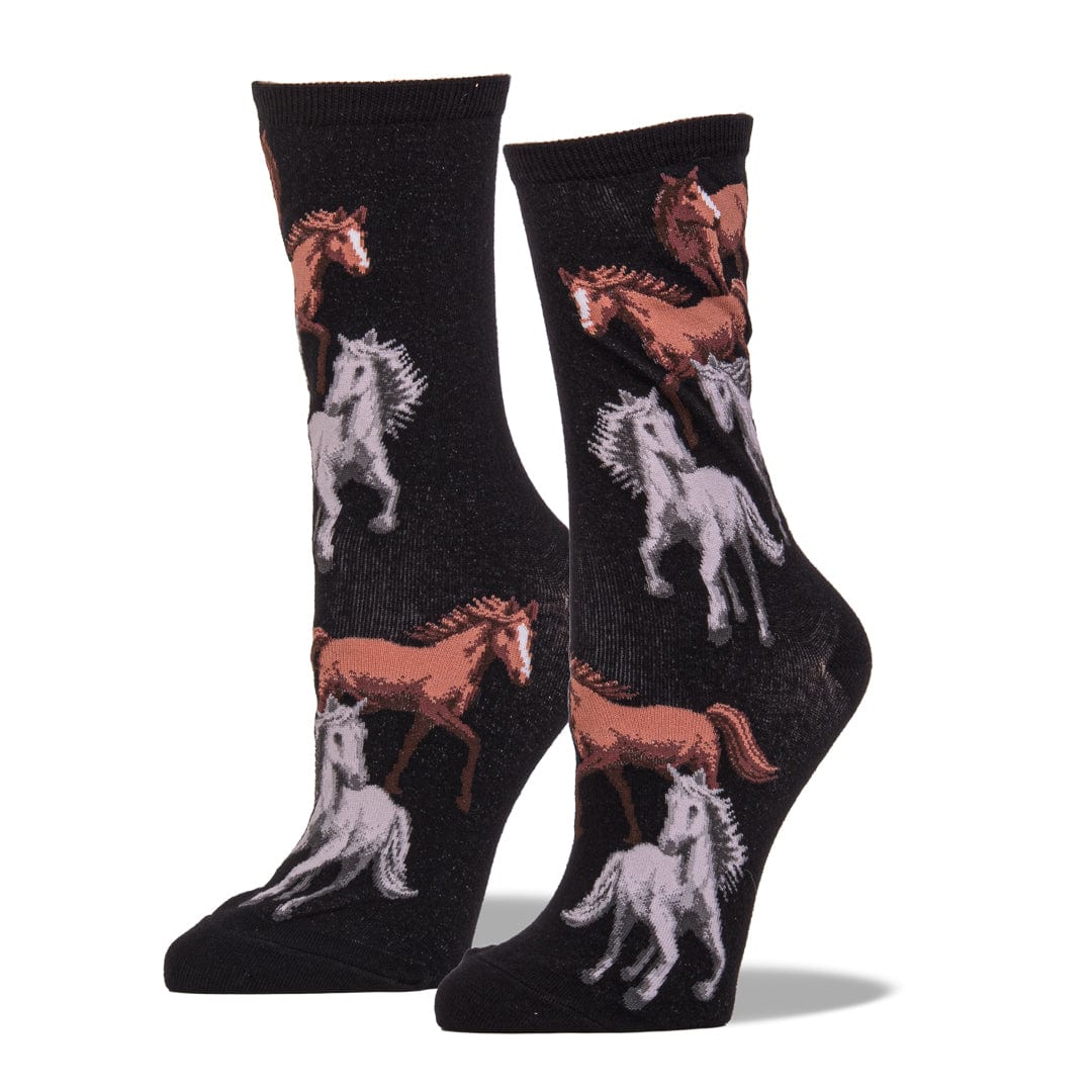 Horses Crew Socks for Women - black - John's Crazy Socks