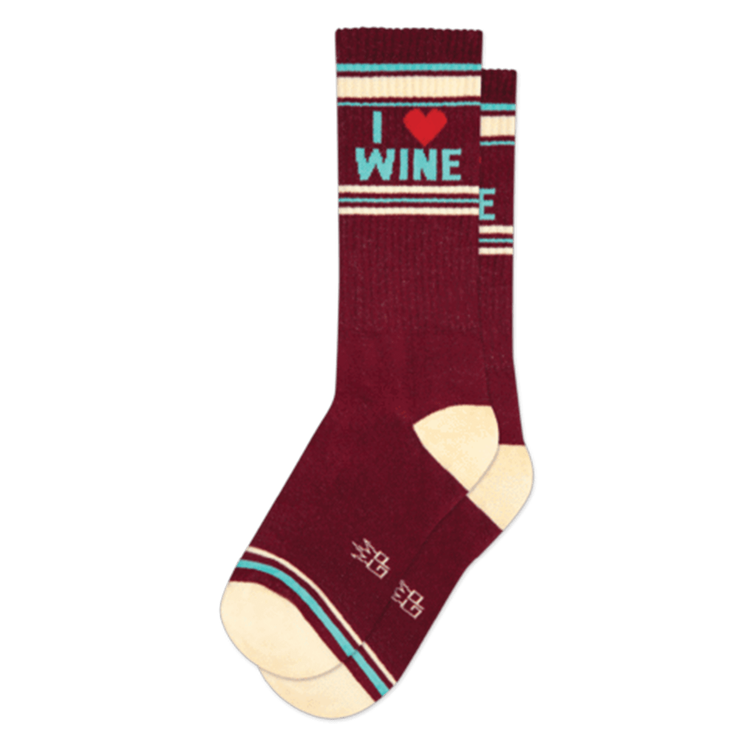 I Love Wine Unisex Crew Sock Burgundy