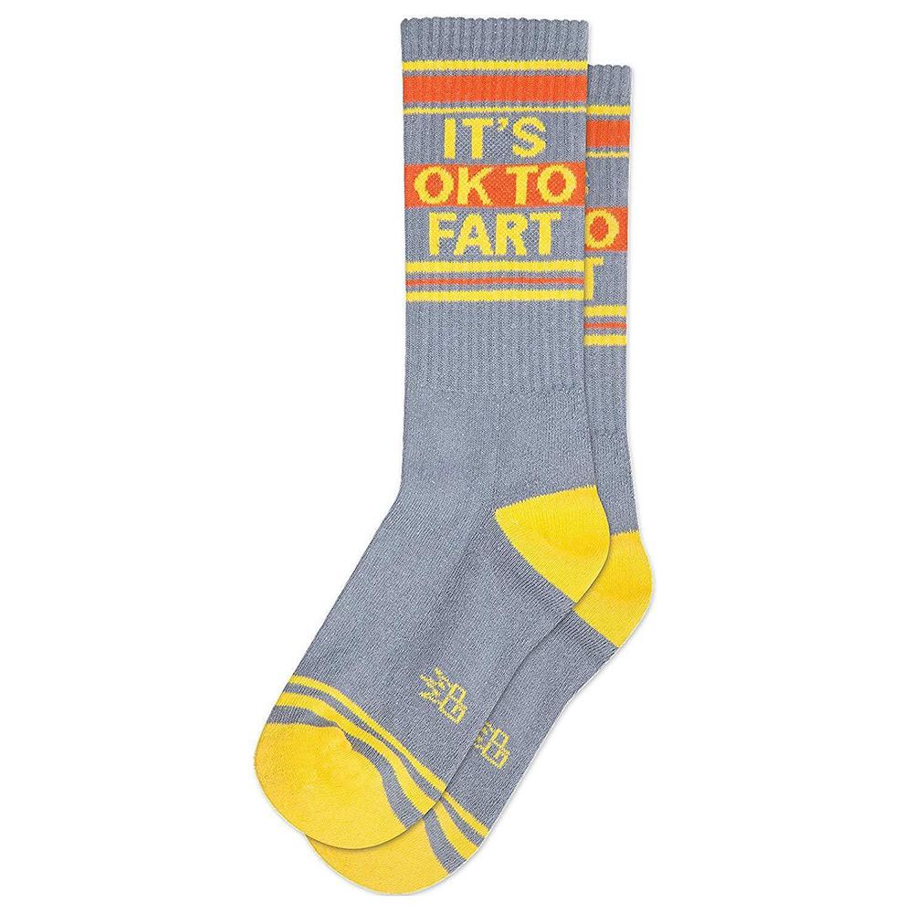 It’s Ok To Fart Socks Unisex Crew Sock Gray and Yellow