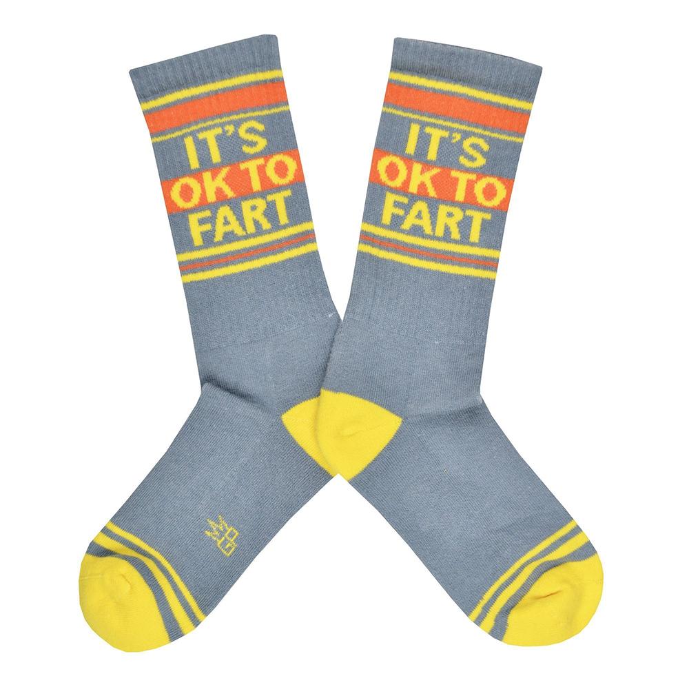 It’s Ok To Fart Socks Unisex Crew Sock Gray and Yellow
