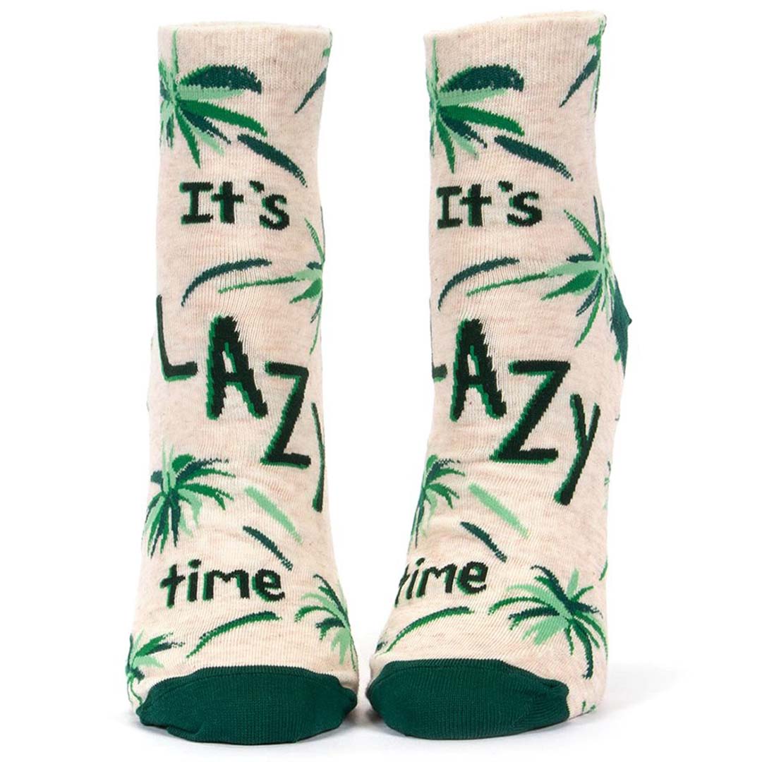 Its Lazy Time Women&#39;s Ankle Socks Green and Ivory