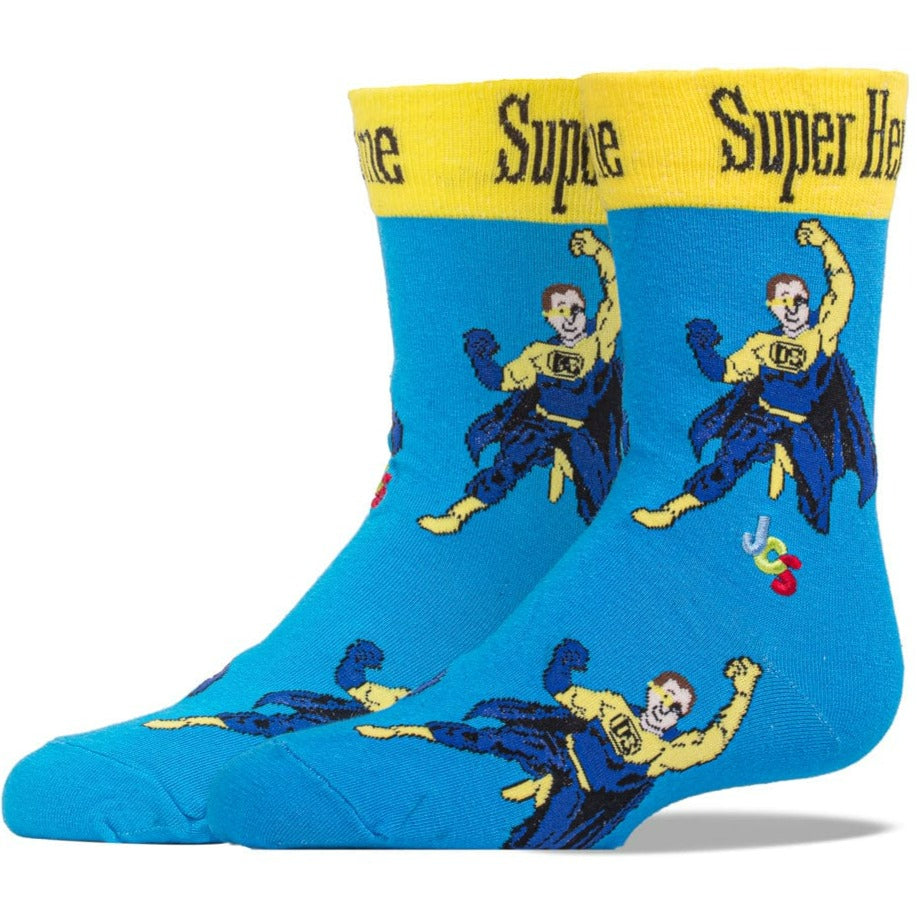 Down Syndrome Superhero Boy Crew Socks - John's Crazy Socks
