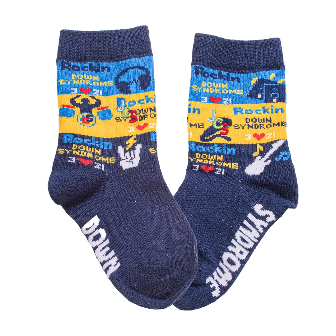 Navy Striped Rockin Down Syndrome  Socks Junior Crew Sock Navy