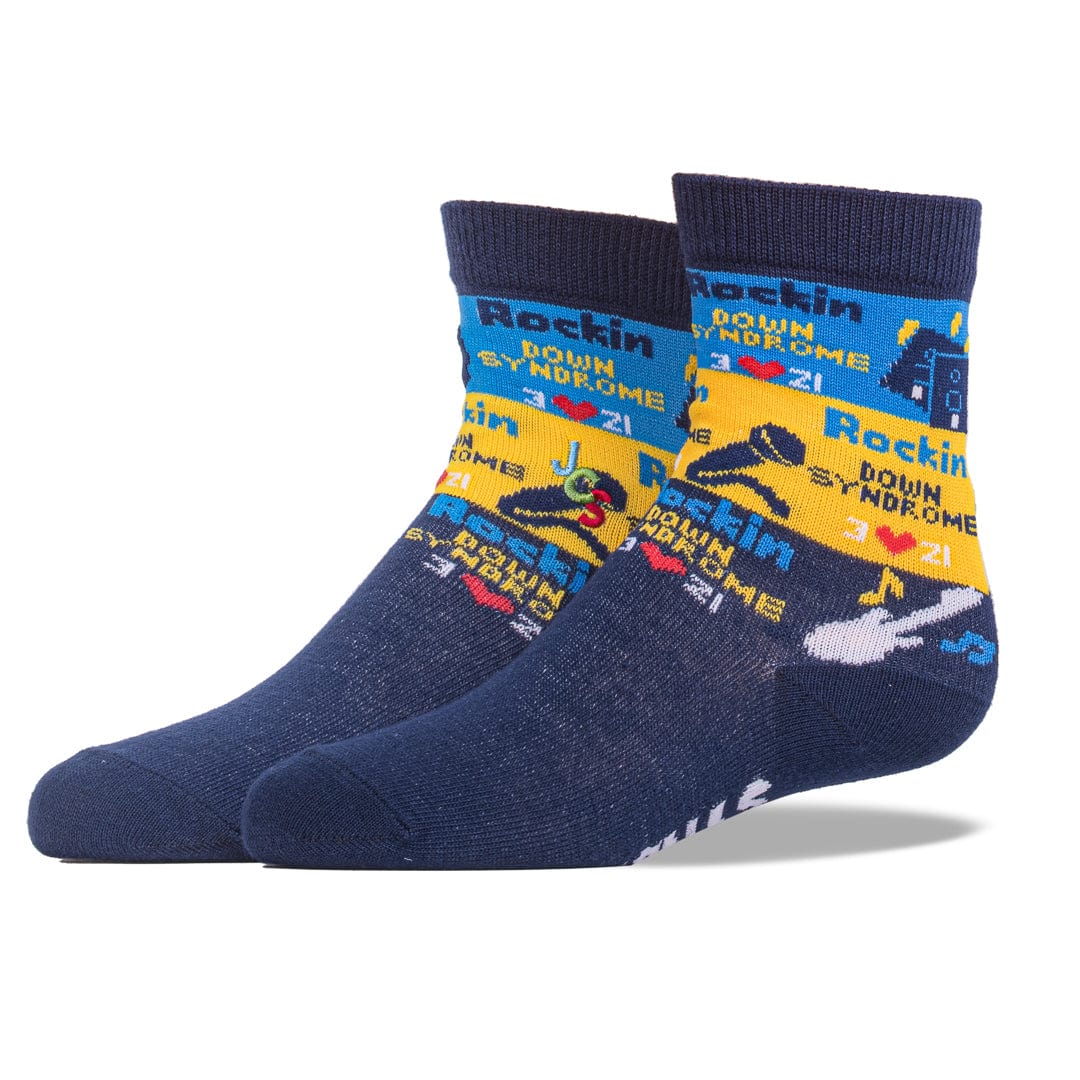Navy Striped Rockin Down Syndrome  Socks Junior Crew Sock Navy